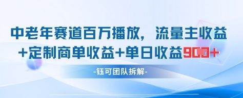 中老年赛道百万播放+流量主收益+定制收益，单日收益9张-源创智汇网