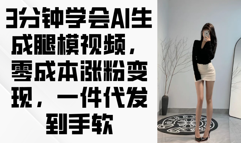 3分钟学会AI生成腿模视频，零成本涨粉变现，一件代发到手软-源创智汇网
