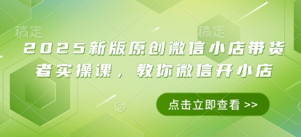 2025新版原创微信小店带货者实操课，教你微信开小店-源创智汇网