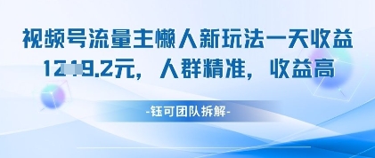 视频号流量主懒人新玩法，一天收益1k，人群精准收益高-源创智汇网