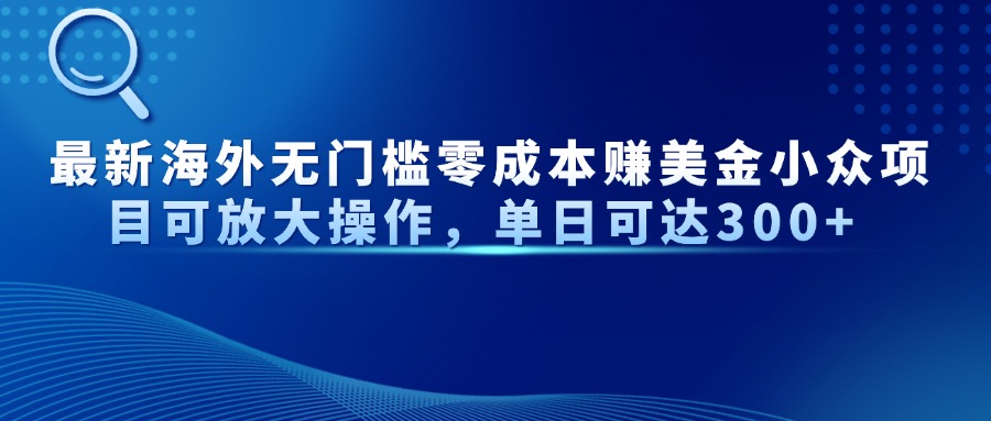 最新海外无门槛零成本赚美金小众项目可放大操作，单日可达300+-源创智汇网
