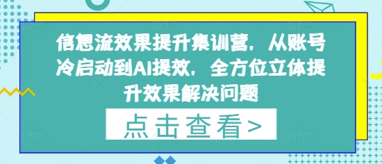 信息流效果提升集训营，从账号冷启动到AI提效，全方位立体提升效果解决问题-源创智汇网