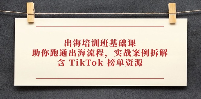 出海培训班基础课，助你跑通出海流程，实战案例拆解，含 TikTok 榜单资源-源创智汇网