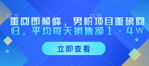 重回即颠峰，男粉项目重磅回归，平均每天销售额1-4W-源创智汇网
