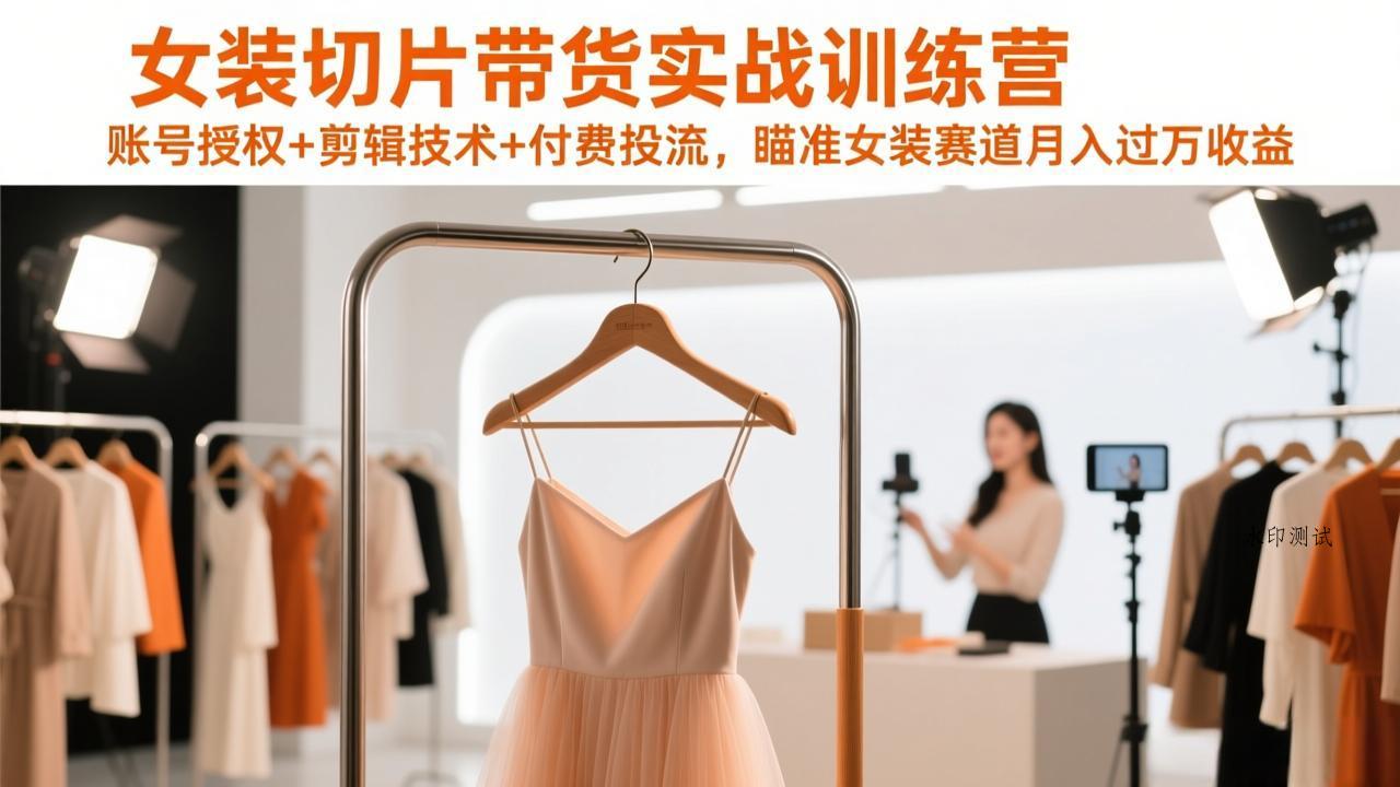 女装切片带货实战训练营，账号授权+剪辑技术+付费投流，瞄准女装赛道月入过万收益-空间云网创