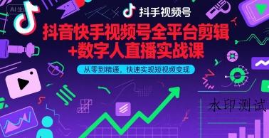 抖音快手视频号全平台剪辑+数字人直播实战课，从零到精通，快速实现短视频变现(更新2026年)-空间云网创