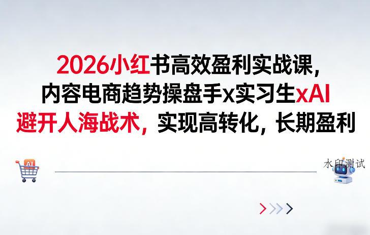 2026小红书高效盈利实战课，内容电商趋势操盘手x实习生xAI，避开人海战术，实现高转化，长期盈利-空间云网创