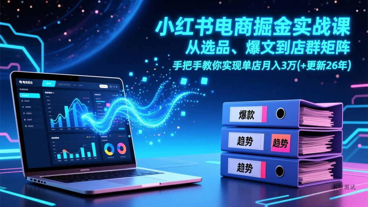 小红书电商掘金实战课，从选品、爆文到店群矩阵，手把手教你实现单店月入3万+(更新26年-空间云网创
