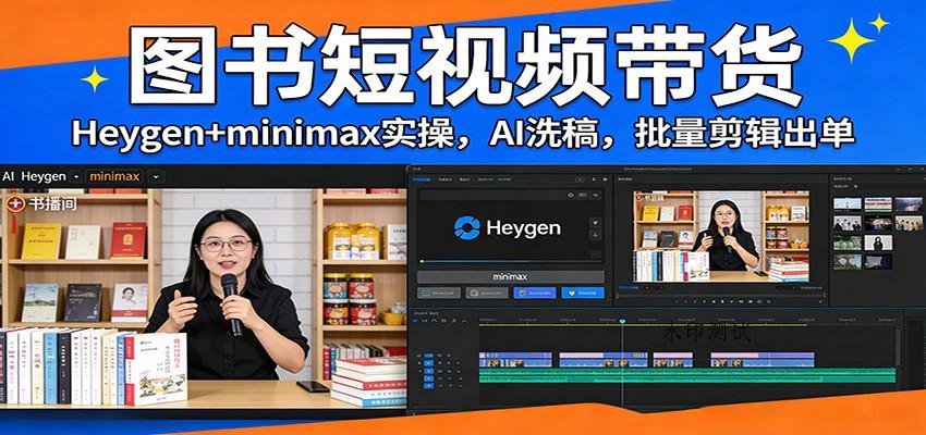 图书短视频带货:Heygen+minimax实操,AI洗稿 ,批量剪辑出单-空间云网创