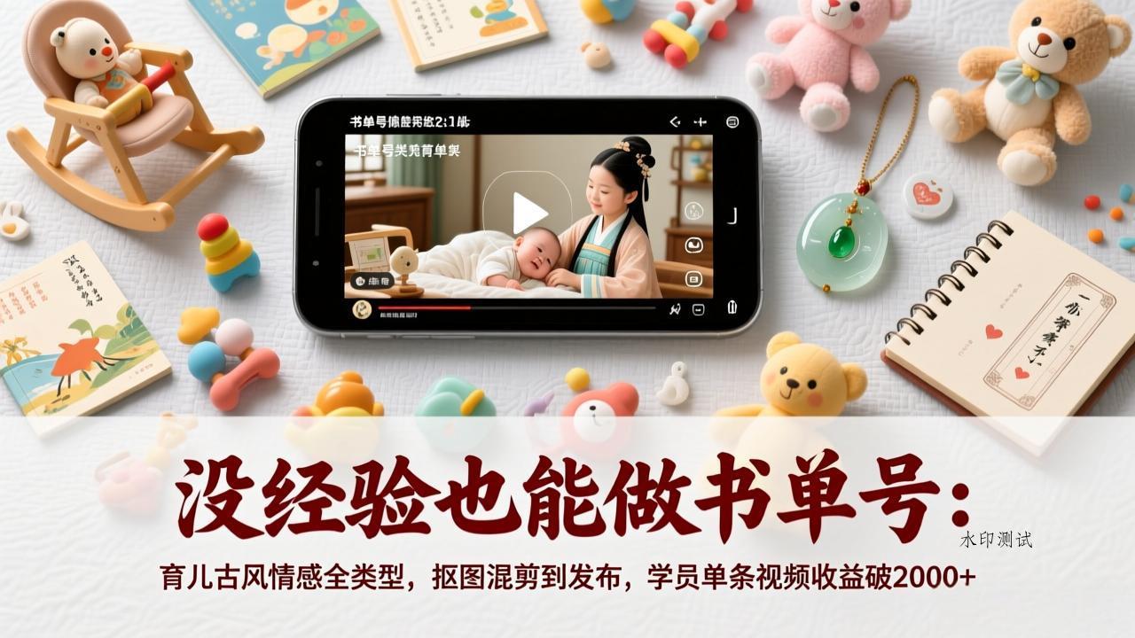 没经验也能做书单号：育儿古风情感全类型，抠图混剪到发布，学员单条视频收益破2000+-空间云网创