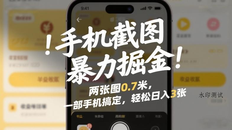 手机截图暴力掘金！两张图0.7米，一部手机搞定，轻松日入3张【揭秘】-空间云网创