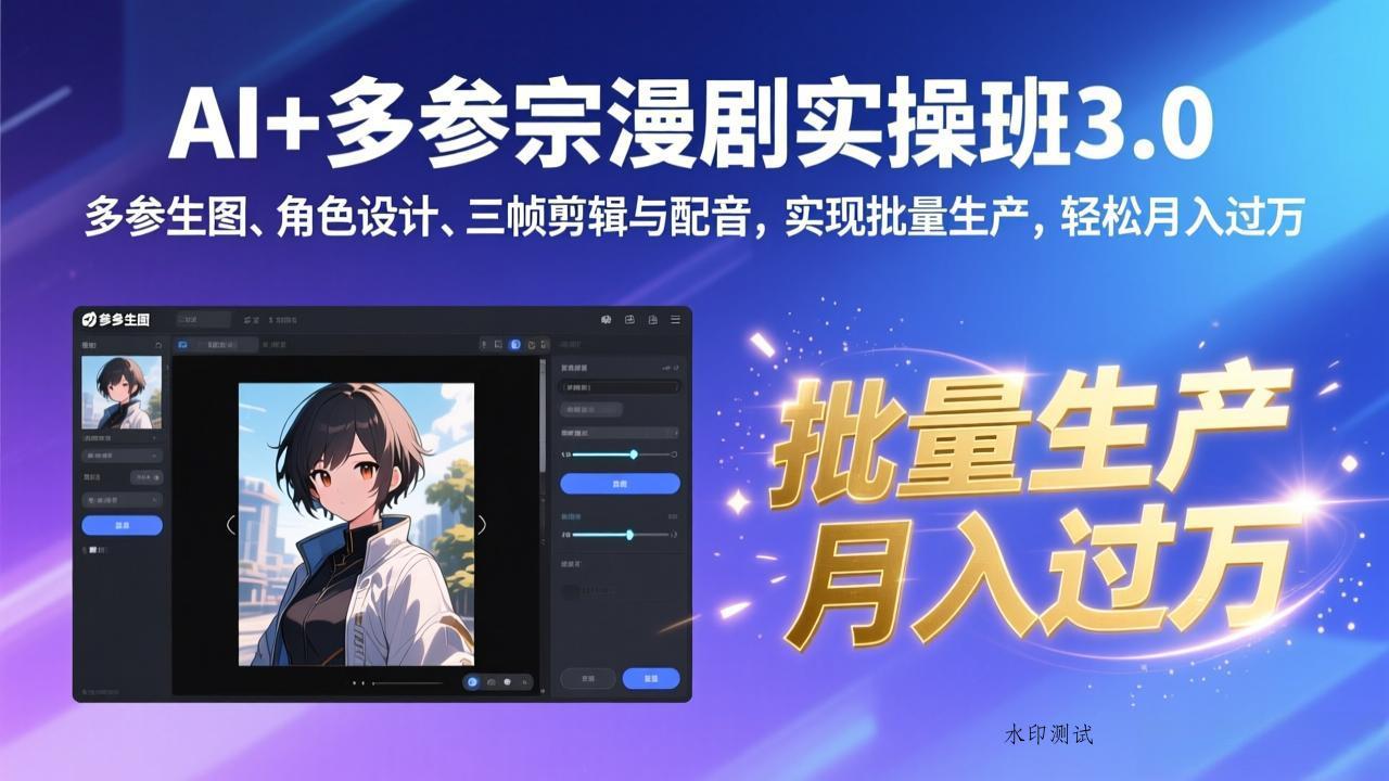 AI+多参宗漫剧实操班3.0:多参生图、角色设计、三帧剪辑与配音,实现批量生产,轻松月入过万-空间云网创