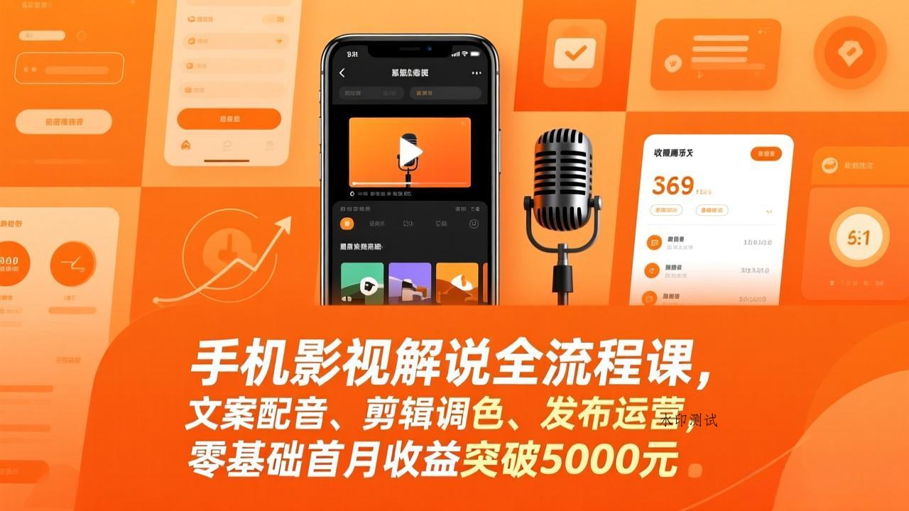 手机影视解说全流程课，文案配音、剪辑调色、发布运营，零基础首月收益突破5000元-空间云网创