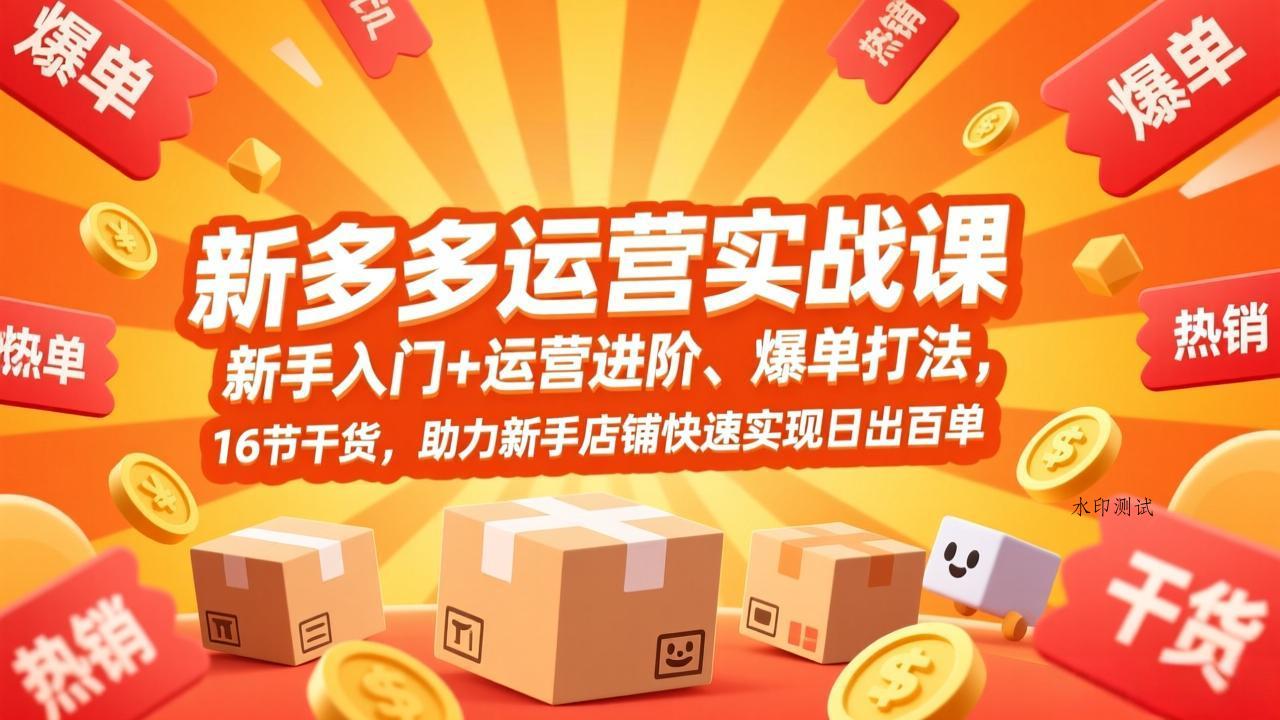 拼多多运营实战课，新手入门+运营进阶、爆单打法，16节干货，助力新手店铺快速实现日出百单-空间云网创